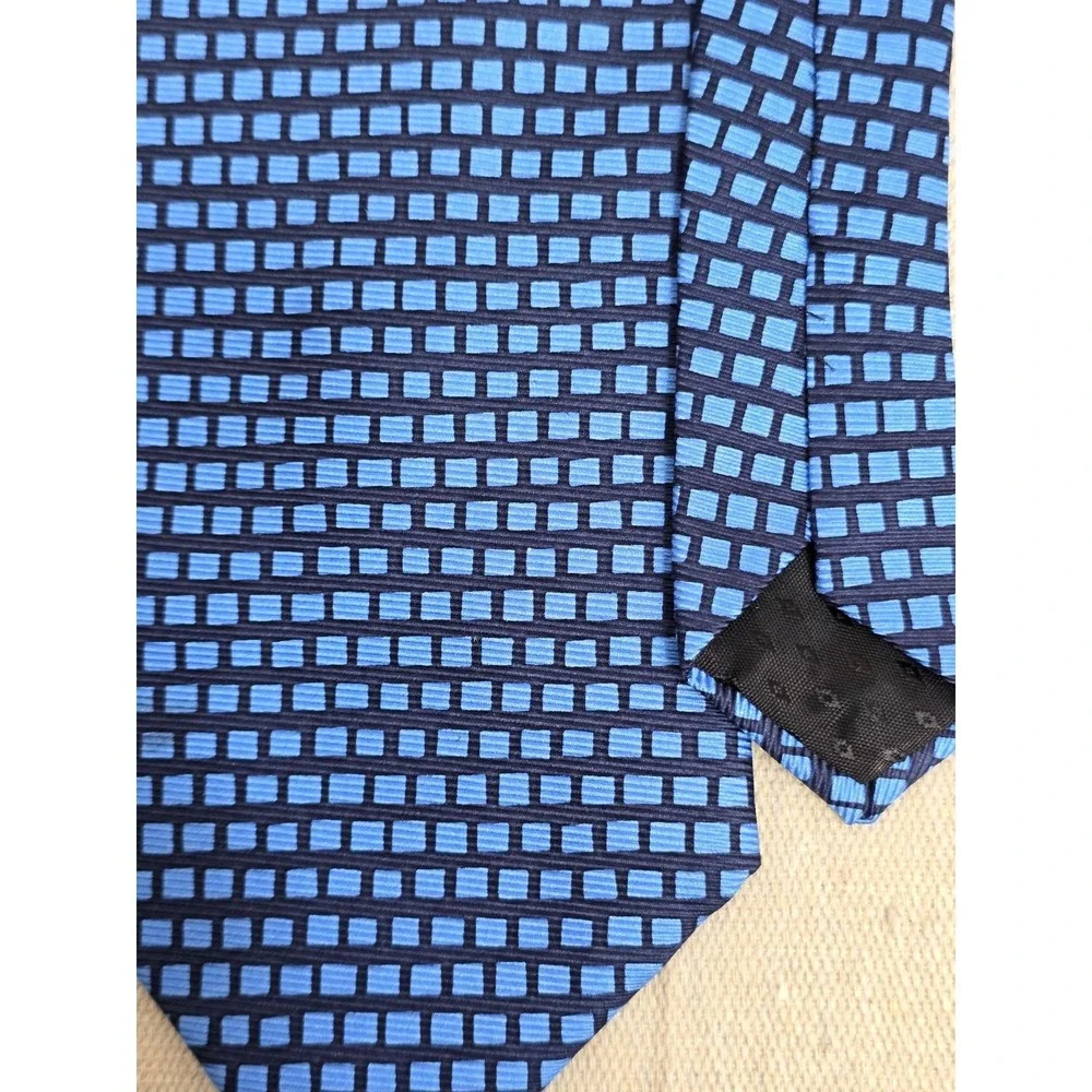 Daniel Craig Italian Silk Tie Mens Blue Geometric‎ Square Pattern Necktie